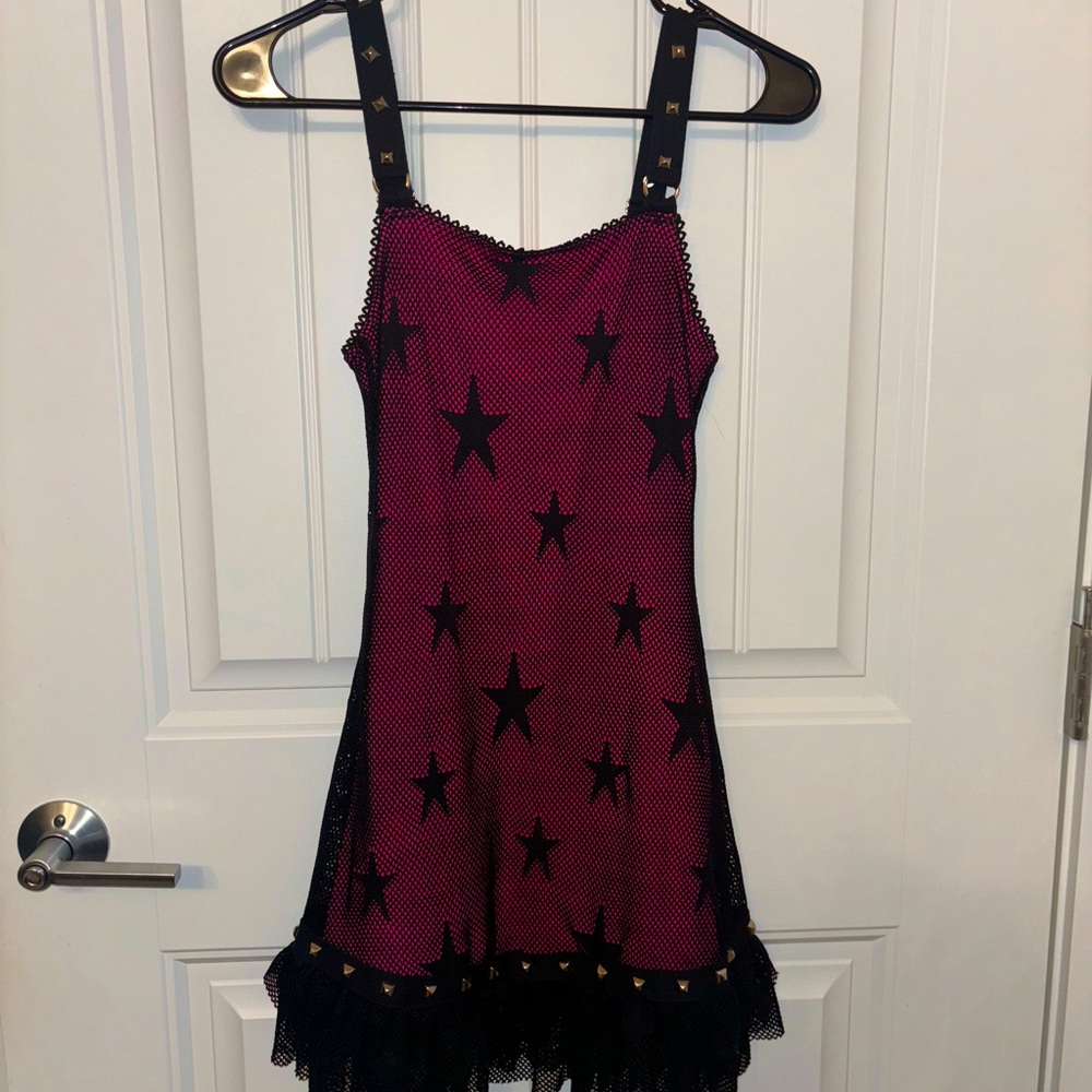 PINK PUNK DRESS- AVRIL THEMED PINK STAR STUDDED DRESS!